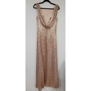 Christina Wu Celebrations Rose Gold Long Sequin Dress Prom Wedding Size 8